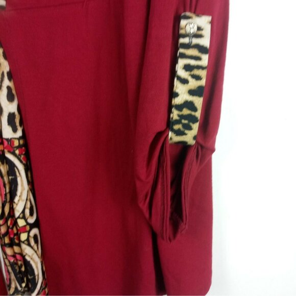 Vintage Cardigan Womens XL Red Studded Animal Print Tie Front Boho Maximalist - Picture 2 of 7